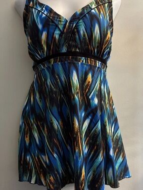 SEPTANGLE Swim Dress Womens Plus 18 Swimsuit Tummy Control Wireless Padded Blue